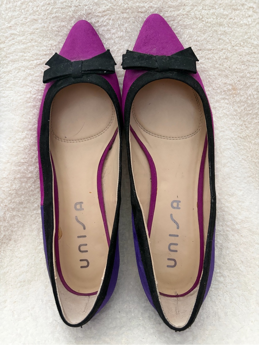 Unisa Purple Pointed Toe Bow Ballet Flats with Black Trim